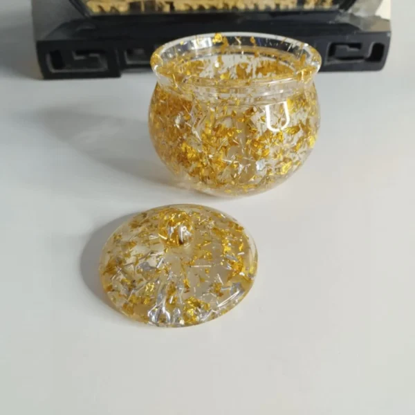 Pot en résine époxy, 9x8 cm, flocons dorés, design élégant et moderne