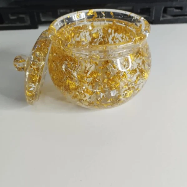 Pot en résine époxy, 9x8 cm, flocons dorés, design élégant et moderne