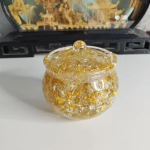 Pot en résine époxy, 9x8 cm, flocons dorés, design élégant et moderne