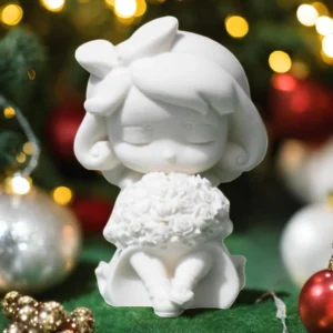 Figurine en jesmonite, 7,5 cm, petite fille avec bouquet de fleurs, design élégant et charmant.