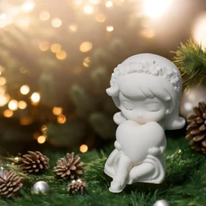 Figurine de petite fille en Jesmonite blanche de 8 cm, tenant un cœur, à peindre, parfaite pour la décoration intérieure et les cadeaux