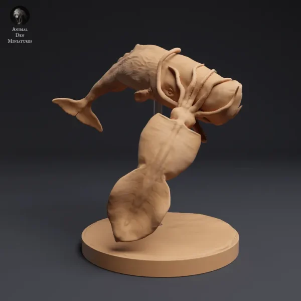 Figurine détaillée d'un combat entre un calmar colossal et un cachalot à l'échelle 1/100, capturant fidèlement les caractéristiques physiques des animaux. Idéale pour les collectionneurs, les amateurs de modèles réduits et les artistes cherchant à créer des dioramas réalistes.