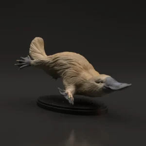 Figurine d'un ornithorynque avec détails sculptés pour le bec, les pattes palmées et la queue plate, parfaite pour la peinture et la décoration.