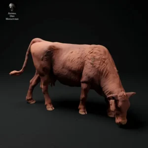 Figurine à peindre représentant une vache Devon à l'échelle 1/24, parfaite pour les projets artistiques et les dioramas.