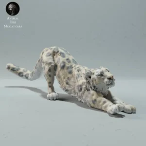 Figurine léopard des neiges en résine 3D à l'échelle 1/24, idéale pour collectionneurs et dioramas réalistes.