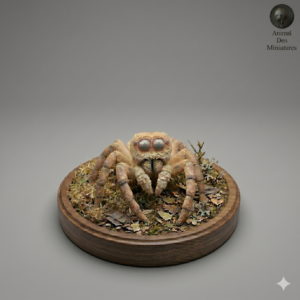 Figurine d’araignée sauteuse réaliste sur diorama naturel avec feuilles et mousse (figurine vendue seule)
