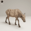 Vue de profil d'une figurine de vache d'élan en résine beige, montrant l'animal marchant doucement, parfait pour observer la justesse de ses proportions anatomiques.