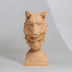 Buste de loup en résine 1/6, design détaillé avec oreilles pointues et museau saillant.