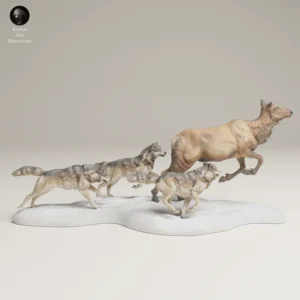 Figurine de loups attaquant une femelle élan 1/24, résine 3D, réaliste.