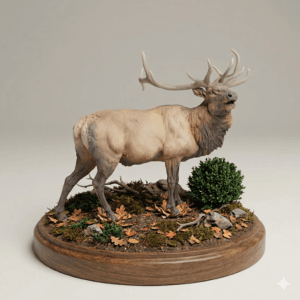 Figurine animal de la forêt miniature placée dans un décor naturel avec de la mousse et des brindilles pour donner une idée de son intégration dans un diorama.