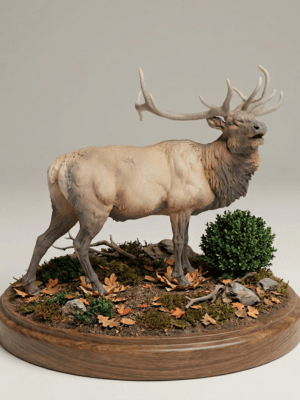 maquette-animaliere-diorama-mise-en-situation Figurine animal de la forêt miniature placée dans un décor naturel avec de la mousse et des brindilles pour donner une idée de son intégration dans un diorama.