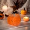 Décoration table Halloween avec bougeoir citrouille en résine Bougeoir Halloween en forme de citrouille, résine résistante, ambiance mystérieuse