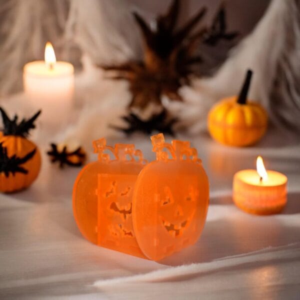 Décoration table Halloween avec bougeoir citrouille en résine Bougeoir Halloween en forme de citrouille, résine résistante, ambiance mystérieuse