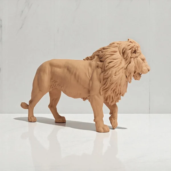 Figurine détaillée d'un lion en marche, crinière réaliste, échelle 1/24, idéale pour modélisme et dioramas.