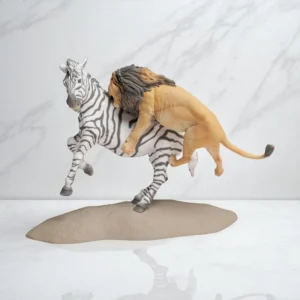 Figurine réaliste d'un combat entre un lion et un zèbre, échelle 1/24, en résine, à peindre pour dioramas.