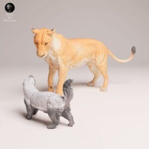 Figurine lionne et blaireau en résine non peinte, détails réalistes, échelle 1/24.