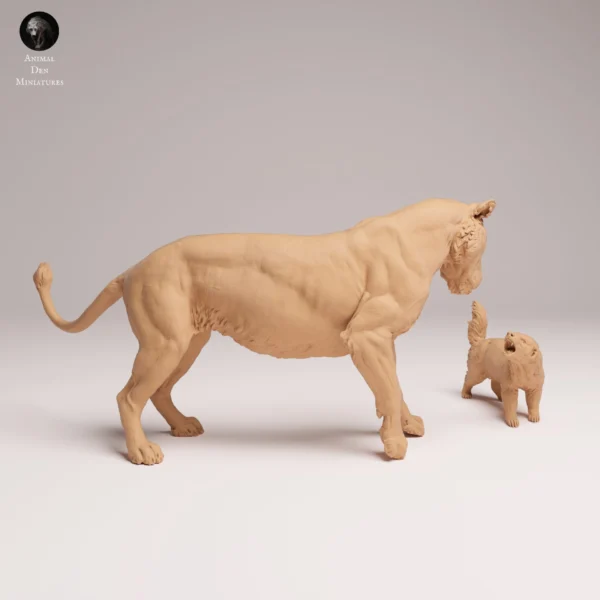 Gros plan sur les détails minutieux du pelage et de la musculature de la miniature animalière en résine 1/24, mettant en évidence la texture lisse et travaillée.