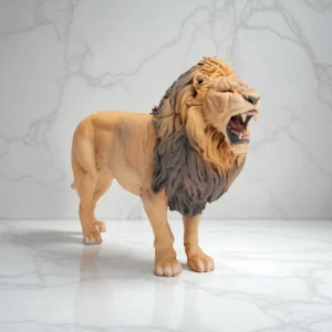 Figurine détaillée d'un lion en plein rugissement, échelle 1/24, en résine, à peindre pour modélisme.