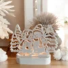 Bougeoir en jesmonite blanc avec motifs de bonshommes de neige et sapins – décoration hivernale pour bougie chauffe-plat
