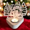 Bougeoir en jesmonite blanc avec motifs de bonshommes de neige et sapins – décoration hivernale pour bougie chauffe-plat