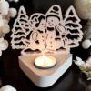 Bougeoir en jesmonite blanc avec motifs de bonshommes de neige et sapins – décoration hivernale pour bougie chauffe-plat