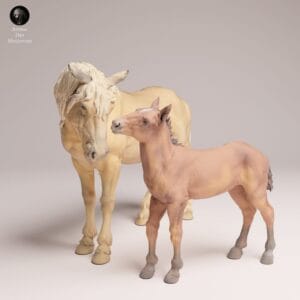 Expressions réalistes de la jument et du poulain en résine 3D, échelle 1/24