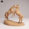 details-musculature-chevaux-sauvages Gros plan détaillé sur la musculature tendue et la crinière au vent d'un cheval sauvage en résine 3D.