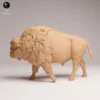 Gros plan sur la tête et le haut du dos de la maquette de bison à l'échelle 1/24, révélant la gravure fine de la fourrure épaisse et la texture réaliste des cornes prêtes à être peintes.