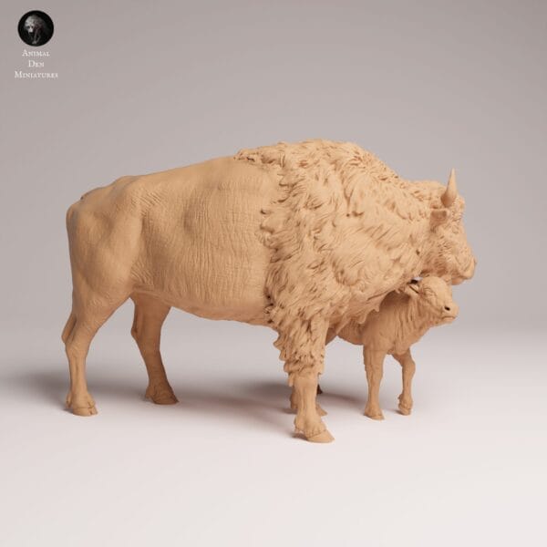 Figurine résine bison et veau à peindre – Échelle 1/24 réaliste Figurine bison résine à peindre, échelle 1/24, détail anatomique