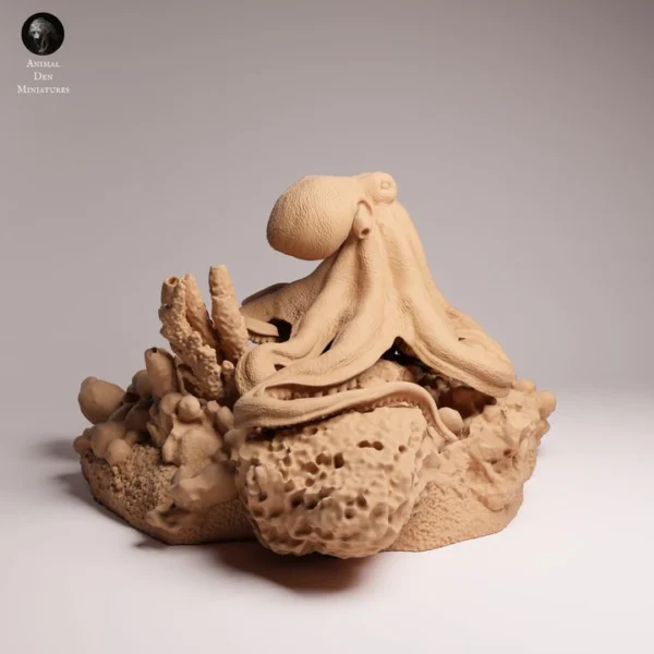 miniature-poulpe-details-ventouses Gros plan immersif sur les tentacules d'une miniature de poulpe pour diorama. On distingue parfaitement l'alignement précis de dizaines de petites ventouses circulaires sur une surface lisse.