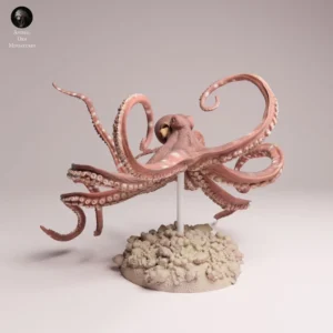 Figurine de pieuvre non peinte de face, montrant la précision de la résine lisse et le regard détaillé du céphalopode.