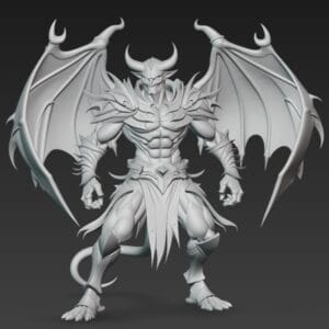 démon ailé 43 mm résine SLA ailes déployées cornes courbées