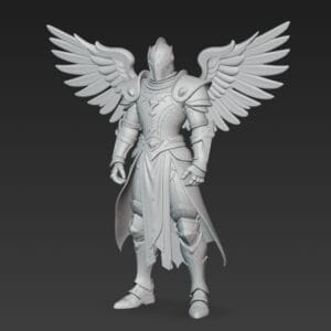 Figurine Chevalier Angélique en résine SLA 32 mm avec ailes élégantes et armure ornée