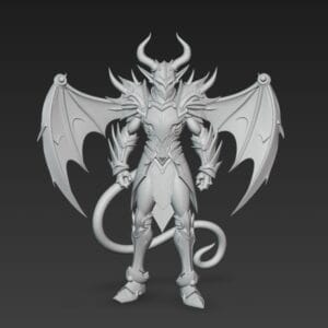 Figurine démon ailé cornes acérées et ailes détaillées 32 mm résine SLA