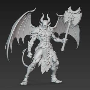 "Figurine démon guerrier ailé en résine SLA, échelles 32 mm et 54 mm, ailes démoniaques et hache de guerre"