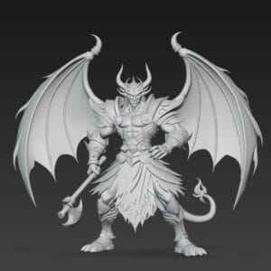 guerrier démoniaque ailé 55 mm résine SLA hache combat D&D