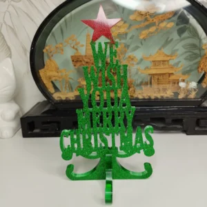 Décoration de meuble en résine argentée avec inscription festive et étoile scintillante