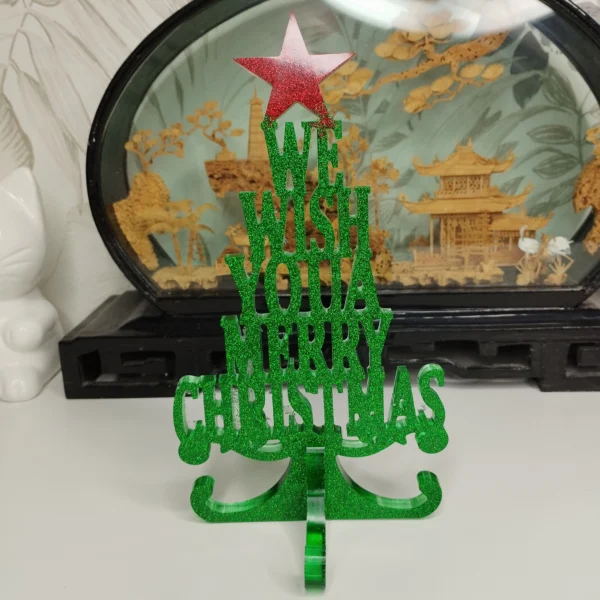 Décoration de meuble en résine argentée avec inscription festive et étoile scintillante