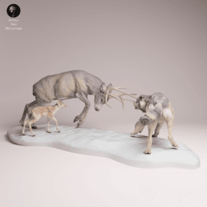 figurine cerf protégeant faon combat échelle 1/24 résine SLA diorama