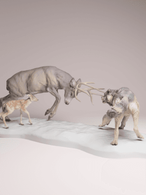 figurine cerf protégeant faon combat échelle 1/24 résine SLA diorama