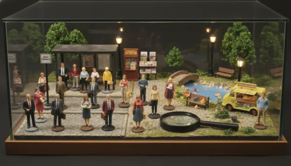 Générer une image de figurines et accessoires pour diorama
