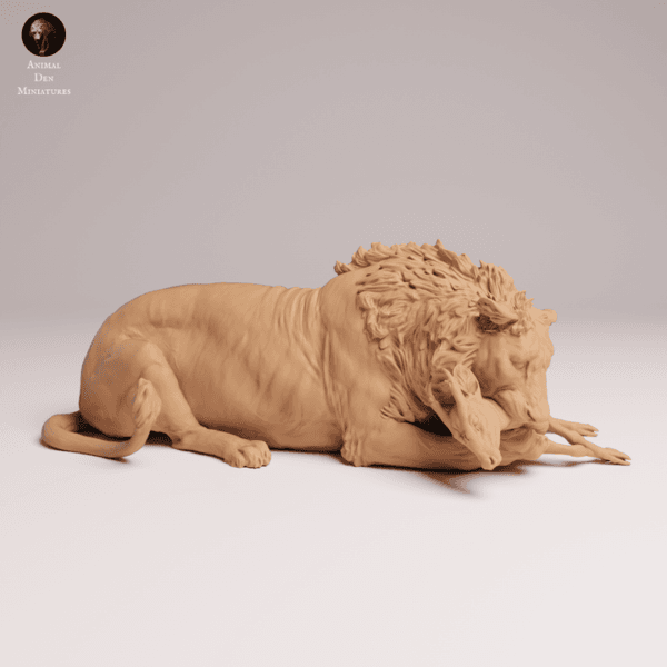 Détail figurine lion et antilope en résine pour collection