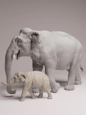 Éléphant adulte et petit 1/32 en résine réaliste