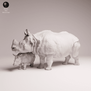 Rhinocéros adulte et petit 1/32 en résine réaliste