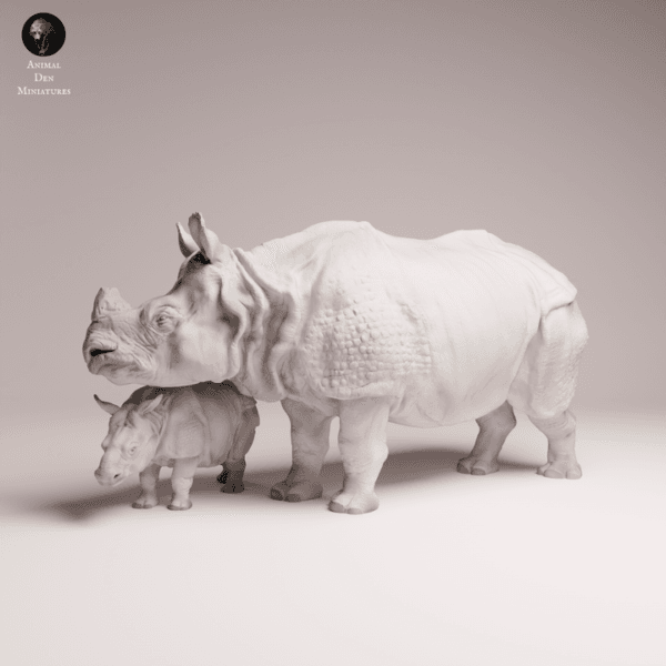 Rhinocéros adulte et petit 1/32 en résine réaliste