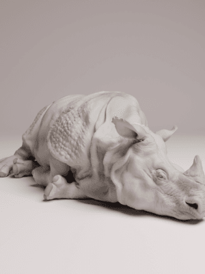 Rhinocéros couché 1/32 en résine SLA pour modélisme et diorama