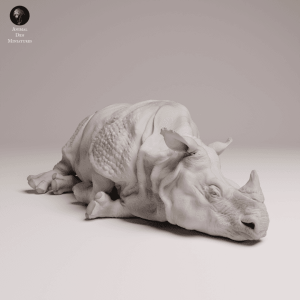 Rhinocéros couché 1/32 en résine SLA pour modélisme et diorama