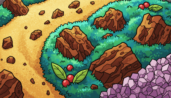 Close-up image of modeling textures including fine sand, flocking, and cork bark pieces, vibrant natural colors, highly detailed.