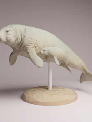 Kit de figurine Rhytine de Steller adulte et son petit en résine à l'échelle 1/100 non peint.