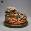 Figurine de Thylacine non peinte en résine vue de trois-quarts face, montrant les détails du pelage et du poitrail.